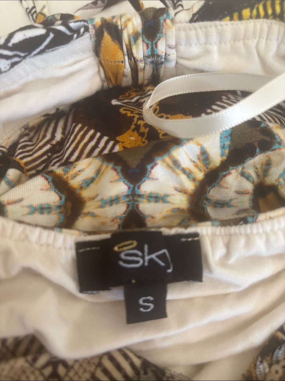 Sky Brown, Yellow & White Strapless Patterned Romper - Picture 5 of 5